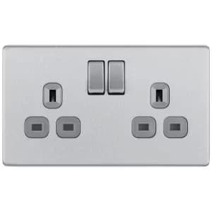 BG Screwless Flatplate Brushed Steel Double Switched 13A Power Socket Double Pole
