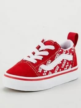 Vans Old Skool Elastic Lace Logo Repeat Toddler Plimsolls - Red