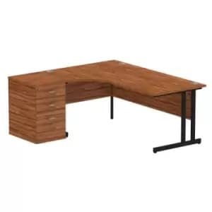 Impulse 1800mm Left Crescent Office Desk Walnut Top Black Cantilever Leg Workstation 600 Deep Desk High Pedestal