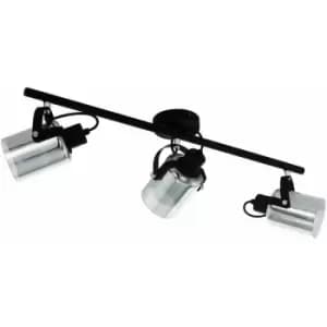 Loops - Flush Ceiling Light Black Chrome Transparent Glass Vaporized Bulb E27 3x40W