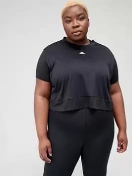 adidas Yoga Studio Crop Tee (Plus Size) - Black/White, Size 1X, Women