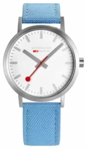 Mondaine Classic Large Silver Case 40mm Blue Strap A660. Watch