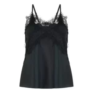 Yumi Black Satin Lace Detail Vest Top - Black