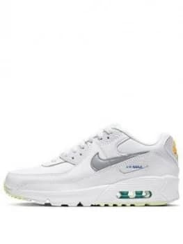 Nike Air Max 90 Leather Junior Trainer, White/Multi, Size 3