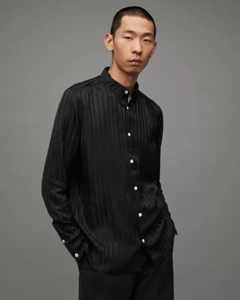 AllSaints Auriga Jacquard Stripe High Shine Shirt