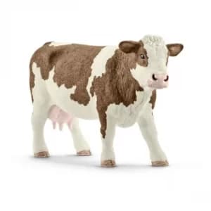 Schleich Farm World Simmental Cow Toy Figure- White/Brown