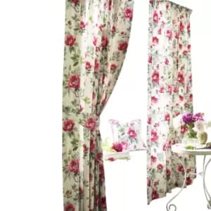 Furn Peony Vibrant Coloured Floral Pleat Curtains (168cm x 183cm) (Fuchsia)