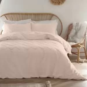 Boutique Chevron Tuft Embellished 100% Cotton Duvet Cover Set, Blush, Double - Appletree