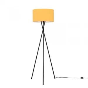 Camden Black Tripod Floor Lamp with XL Mustard Reni Shade