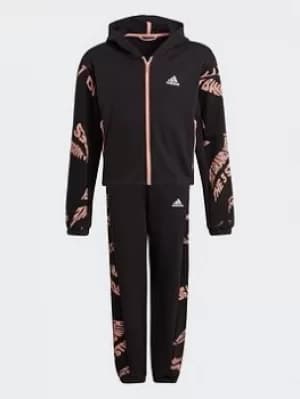 Boys, adidas Hooded Tracksuit, Black/Pink, Size 7-8 Years
