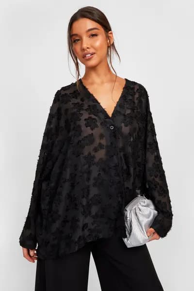 boohoo Textured Relaxed Fit Shirt Black