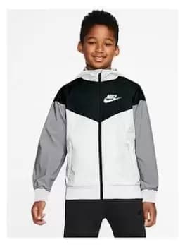Nike Boys NSW Windrunner Hooded Jacket - White/Black, Size M=10-12 Years