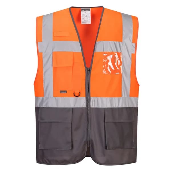 Portwest Warsaw Executive Class 1 Hi Vis Vest Orange / Grey L