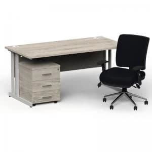 Impulse 1600800 Silver Cant Desk Grey Oak 3 Dr Mobile Ped & Chiro