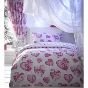 Childrens Double Duvet Cover Set Girl's Bedding Bed Set Tie-Dye Hearts Pink