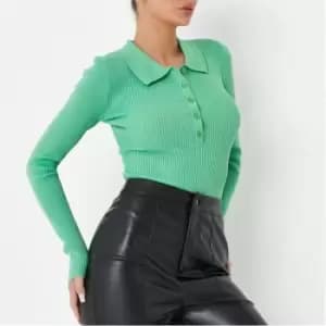 Missguided Rib Basic Polo Knit Bodysuit - Green