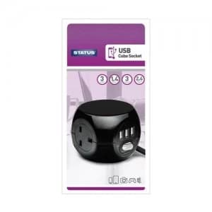 Status 3G 1.4m Cube Socket with USB Ports - Black