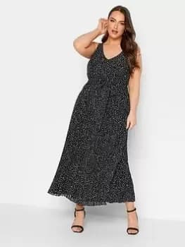 Yours Spot Print Pleated Maxi Dress - Black, Size 14, Women