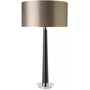 Walnut Table Lamp Light Chrome & Mink Silk Shade Round Metal Base Desk Sideboard