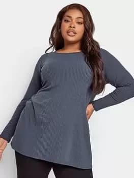 Yours Long Sleeve Rib Swing Top. Grey, Size 16, Women