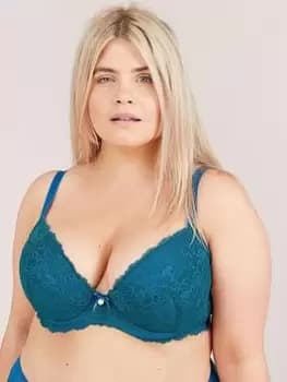 Oola Tonal Lace Padded Plunge Bra, Teal, Size 38Dd, Women
