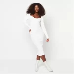 Missguided Tall Rib Sweetheart Neck Knit Midaxi Dress - Cream