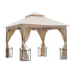 Outsunny 3x3m Metal Gazebo with Mesh Walls- Beige