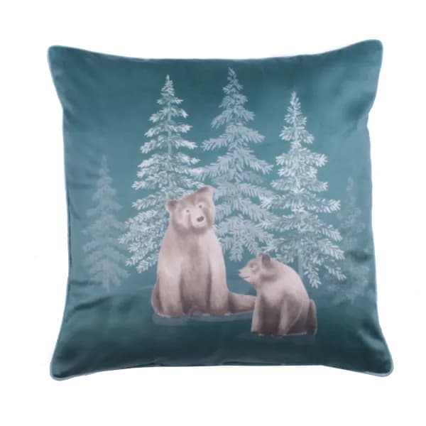 Lodge Bear Walks Cushion Teal (Green)