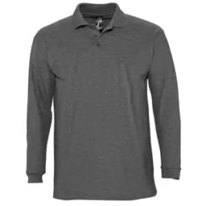 SOLS Mens Winter II Long Sleeve Pique Cotton Polo Shirt (L) (Charcoal Marl)
