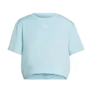 adidas AEROREADY Studio Loose Crop T-Shirt Womens - Almost Blue / White