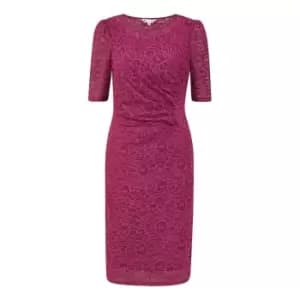 Yumi Pink Ruched Lace Dress - Pink