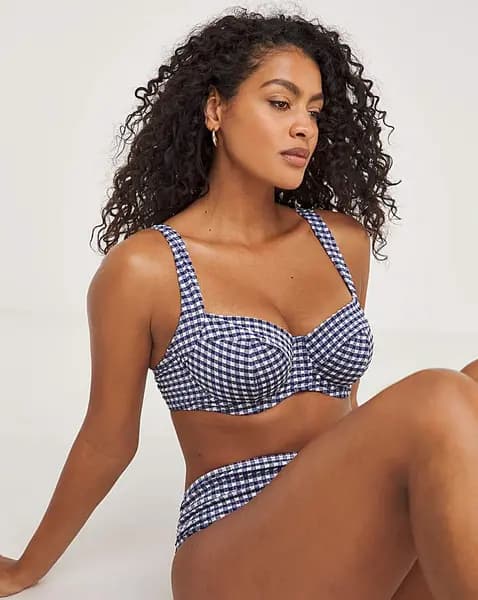 Panache Panache Olivia Full Cup Wired Bikini Top Navy Gingham Female 32FF LO95216