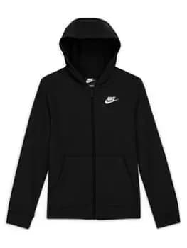 Nike Boys Nsw Ft Club Full Zip Jacket Hoody, Black/White, Size Xs=6-8 Years