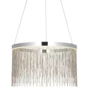 Circular Ceiling Pendant Light Fitting - Chrome Plate & Silver Waterfall Chains