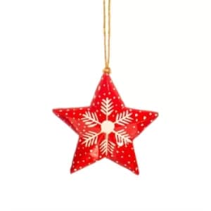 Red Star Snowflake Paper Mache Hanging Decoration