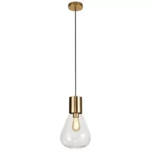 Luminosa Lighting - Narrow Ceiling Pendant, 1 x E27, Ancient Brass, Clear Glass