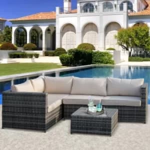 Outsunny 3Pcs Rattan Dining Sofa Set Table Garden Furniture Outdoor w/ Cushion Loveseat