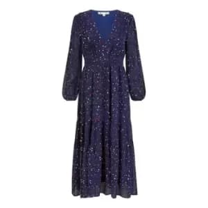 Yumi Navy Star Print Long Sleeve Midi Dress - Blue