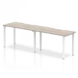 Single White Frame Bench Desk 1200 Grey Oak (2 Pod)