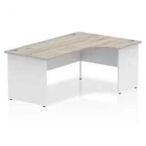 Impulse Panel End 1800 Right Hand Crescent Desk Grey Oak Top White Panels