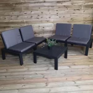 5pcs Plastic Garden Furniture Set Sofa Chair Table and Grey Cushions