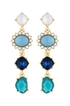 Gold Blue Turquoise And Blue Opal Mixed Stone Drop Earrings