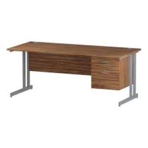 Trexus Rectangular Desk Silver Cantilever Leg 1800x800mm Walnut Ref