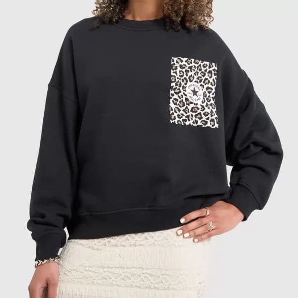 Converse leopard sweatshirt in black