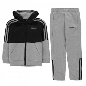 adidas Boys Essentials 3-Stripes Zip Tracksuit - MedGrey/Navy