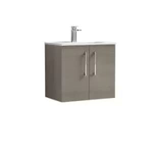Nuie Arno 600mm Wall Hung 2 Door Vanity & Basin 2 Solace Oak