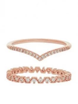 Accessorize Z x2 Wishbone Sparkle Ring Set - Rose Gold Size M Women