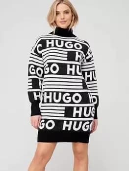 HUGO Sisminy Logo Knitted Dress - Black, Size XL, Women