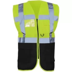 Yoko Hi-Vis Premium Executive/Manager Waistcoat / Jacket (2XL) (Hi Vis Yellow/Black) - Hi Vis Yellow/Black