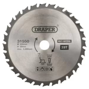 Draper TCT Multi Purpose Circular Saw Blade, 255 x 30mm, 28T